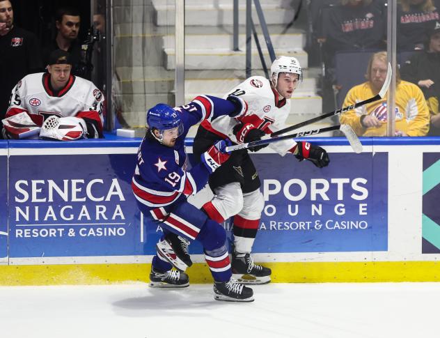 Rochester Americans' Graham Slaggert versus Belleville Senators' Zack Ostapchuk