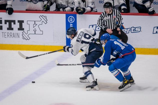 Worcester Railers' Blade Jenkins versus Trois-Rivières Lions' Daryk Dube-Plouffe