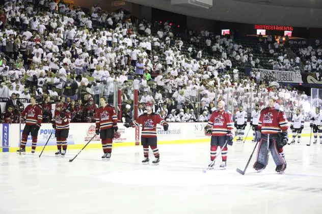 Tucson Roadrunners in front of a white out crowd