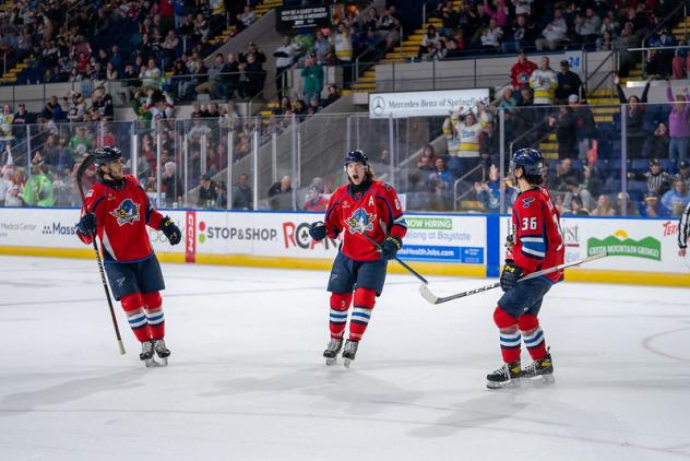Springfield Thunderbirds react following a goal