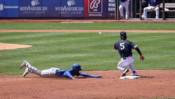 Brendon Davis of the Tulsa Drillers slides into second with a stolen base