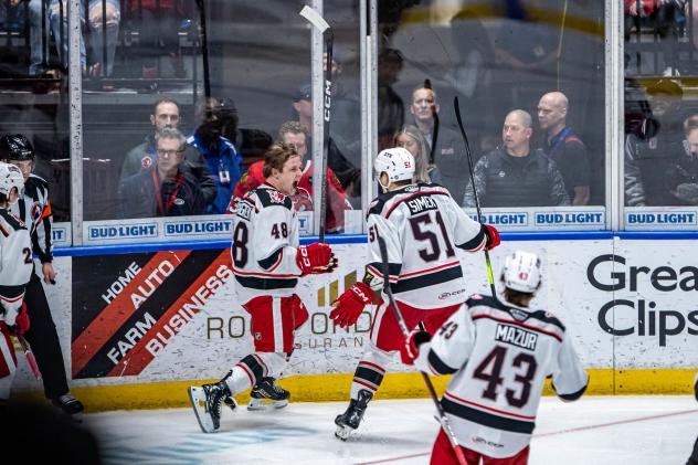 Grand Rapids Griffins' Jonatan Berggren, Radim Simek, and Carter Mazur on game night