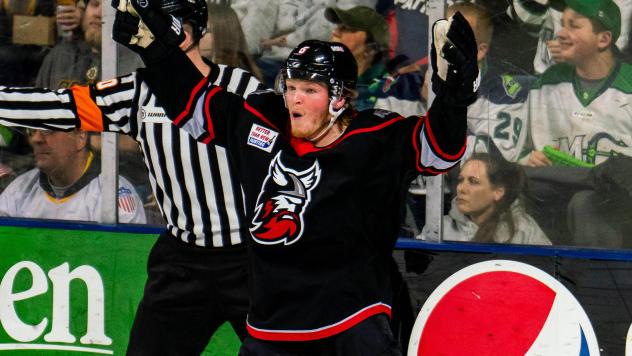 Adirondack Thunder react after a goal