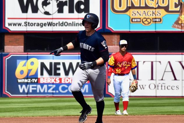 Somerset Patriots catcher Ben Rice rounds the bases