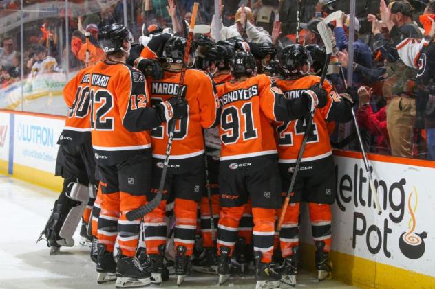 Lehigh Valley Phantoms celebrate with the crowd