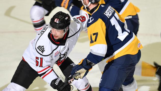 Adirondack Thunder's Filip Engaras versus Norfolk Admirals' Aaron Miller