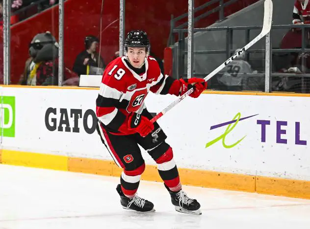 Defenseman Samuel Mayer with the Ottawa 67's