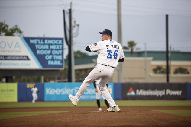 Biloxi Shuckers' Bradley Blalock on the mound