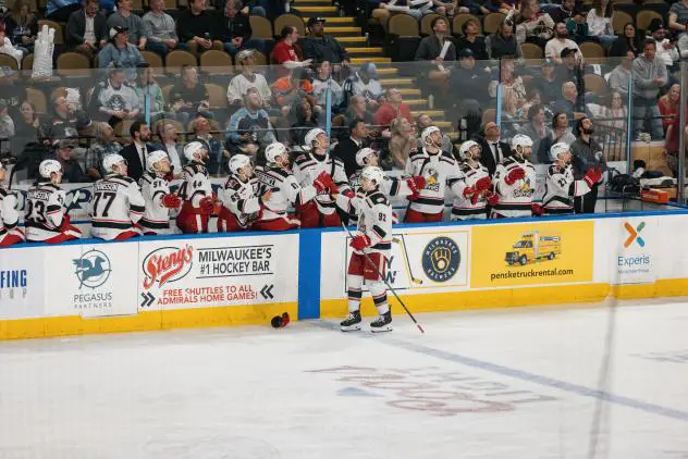 Grand Rapids Griffins' Marco Kasper congratulated by team