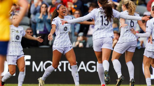 Racing Louisville FC celebrates a goal