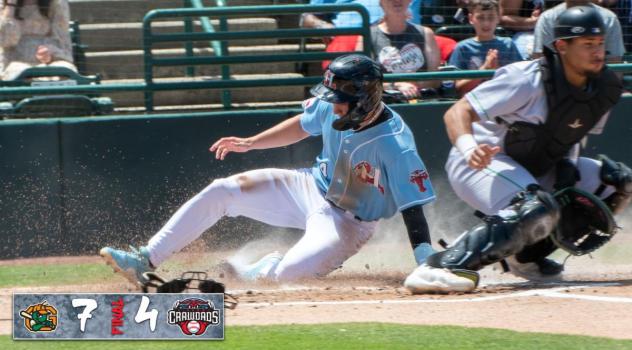 Hickory Crawdads slide home