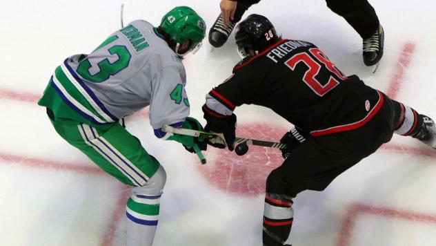 Florida Everblades' Matthew Wedman versus Adirondack Thunder's T.J. Friedmann