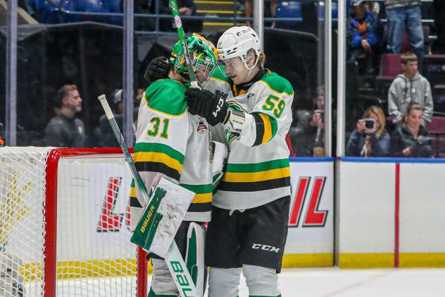 London Knights goaltender Michael Simpson and defenceman Oliver Bonk