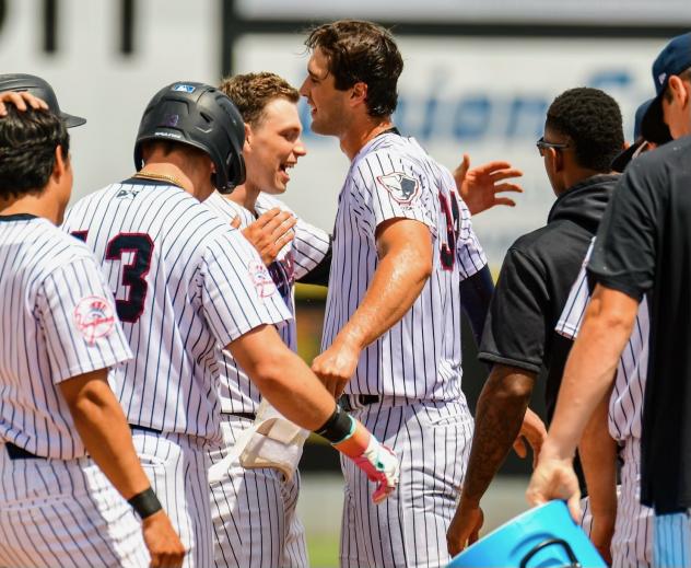 Spencer Jones and the Somerset Patriots after a walk-off win