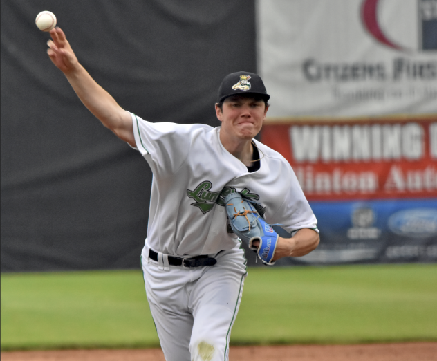 Clinton LumberKings' Jimmy Burke  in action