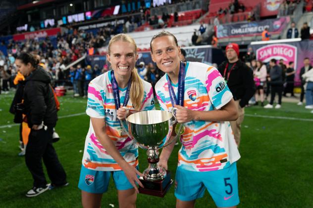 San Diego Wave FC defender Kaitlyn Torpey (left) and midfielder Emily Van Egmond