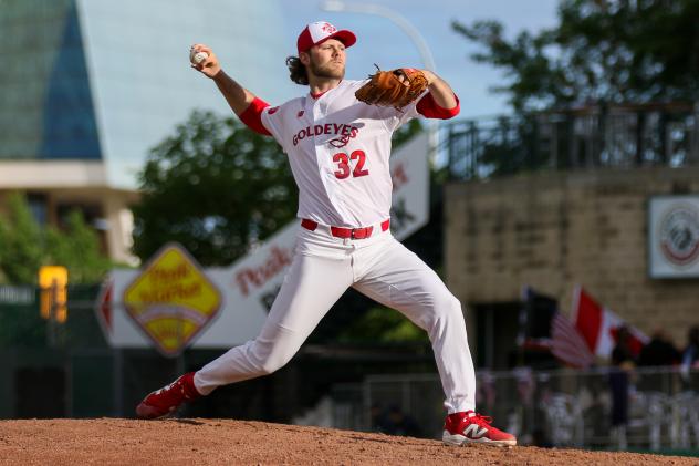 Winnipeg Goldeyes' Landen Bourassa on the mound