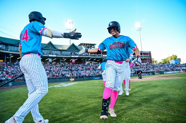 Somerset Patriots' MRyan Anderson congratulates Anthony Seigler