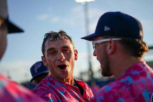 Pensacola Blue Wahoos celebrate a walkoff win