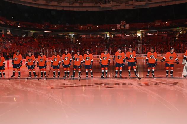 Greenville Swamp Rabbits line up on the ice