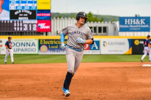 Tyler Hardman of the Somerset Patriots rounds the bases