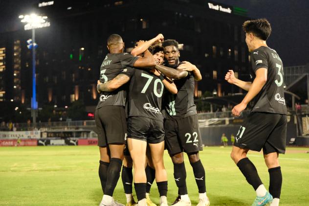 FC Tulsa celebrates a goal against Miami FC