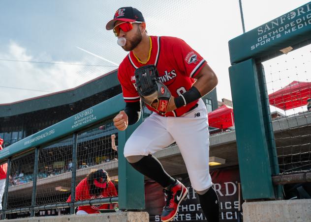 Fargo-Moorhead RedHawks outfielders Ismael Alcantara hits the field