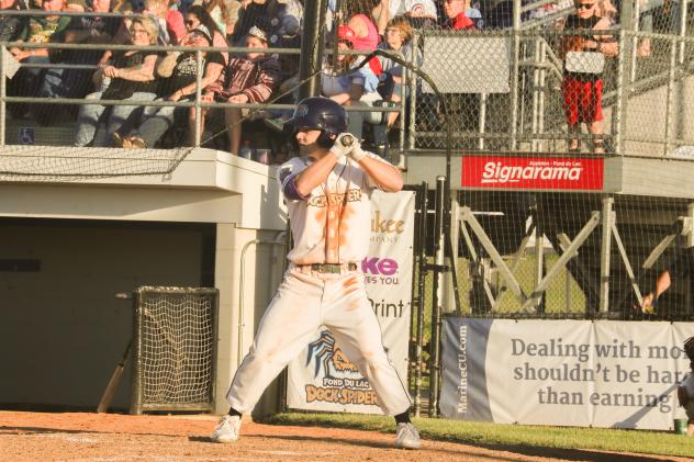 Preston Knott at bat for the Fond du Lac Dock Spiders