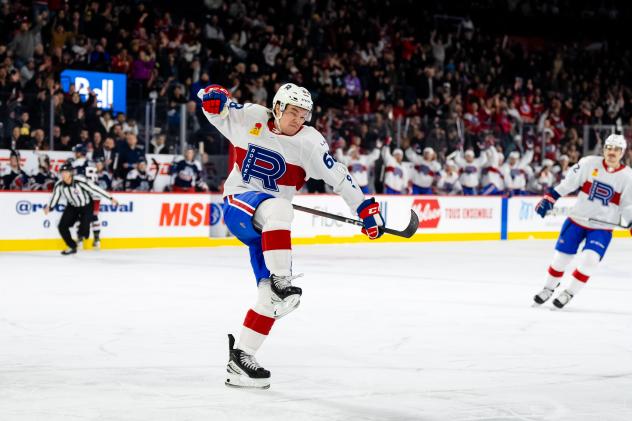 Forwards Riley McKay with the Laval Rocket