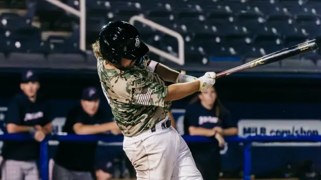 Nick Kahle swings hard for the Biloxi Shuckers