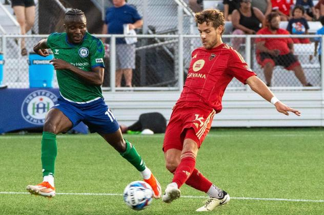 Hartford Athletic's Michee Ngalina versus Phoenix Rising FC's Emil Cuello