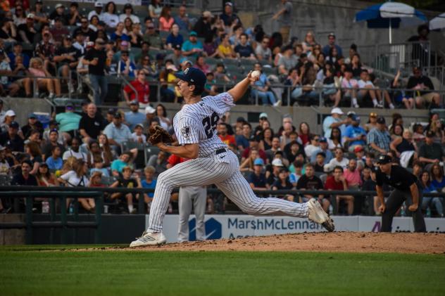 Somerset Patriots' Zach Messinger in action