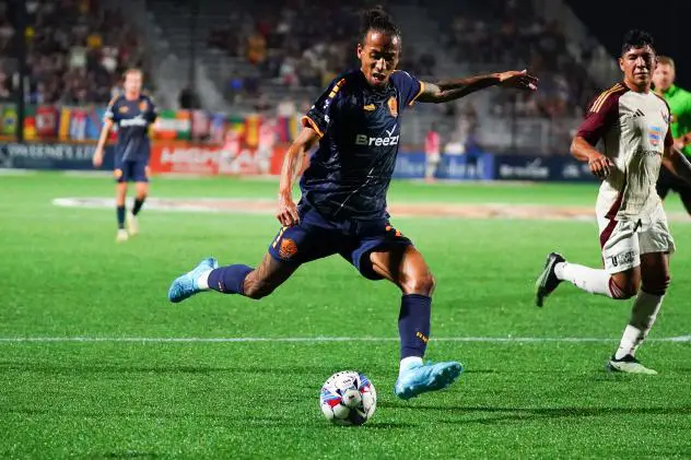 Rhode Island FC's Isaac Angking in action