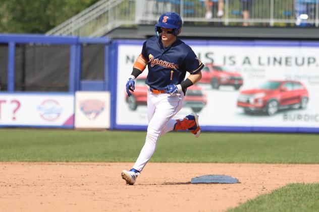 Drew Gilbert of the Syracuse Mets rounds the bases