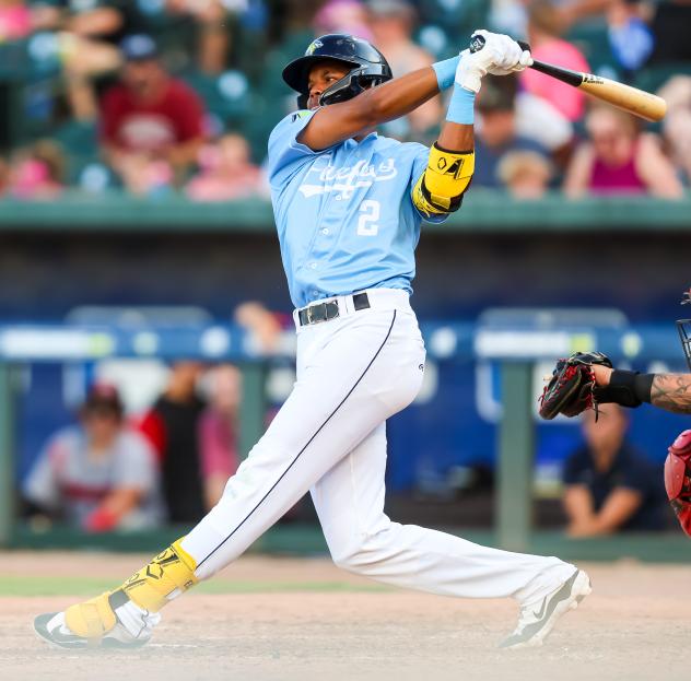 Daniel Vazquez of the Columbia Fireflies takes a big swing