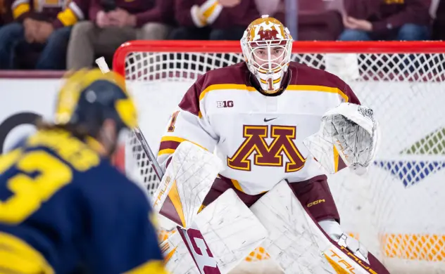 Goaltender Justen Close with the University of Minnesota