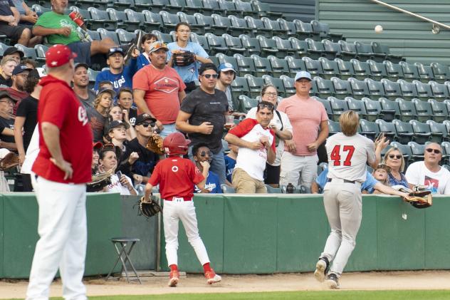 Michael Hallquist of the Fargo-Moorhead RedHawks prepares to catch a foul ball