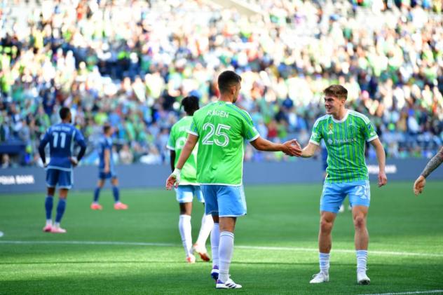 Sounders FC defender Jackson Ragen (left) and midfielder Reed Baker-Whiting