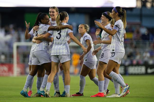 Racing Louisville FC celebrates a goal