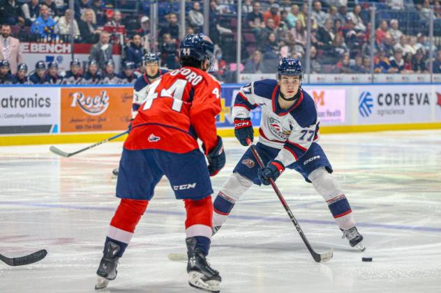 Saginaw Spirit left wing Michael Misa (right)