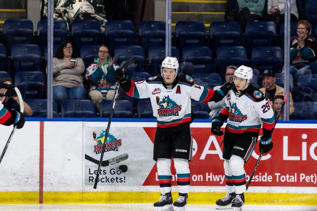 Tij Iginla and Hiroki Gojsic of the Kelowna Rockets