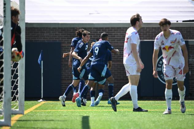 Chattanooga FC celebrates Callum Watson's goal against New York Red Bulls II