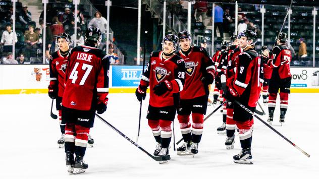 Vancouver Giants celebrate a win against the Red Deer Rebels