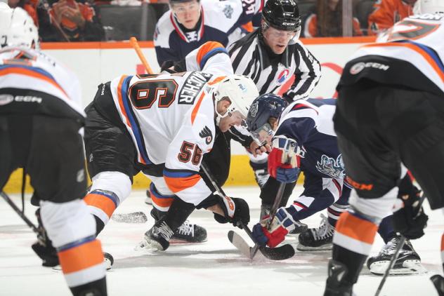 Lehigh Valley Phantoms forward Jacob Gaucher in the faceoff circle