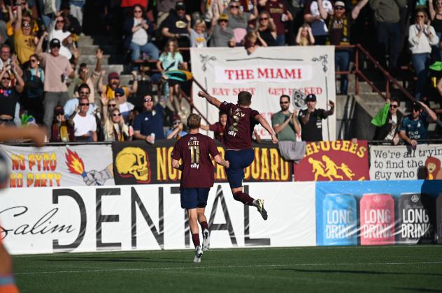Detroit City FC celebrates a goal against Miami FC