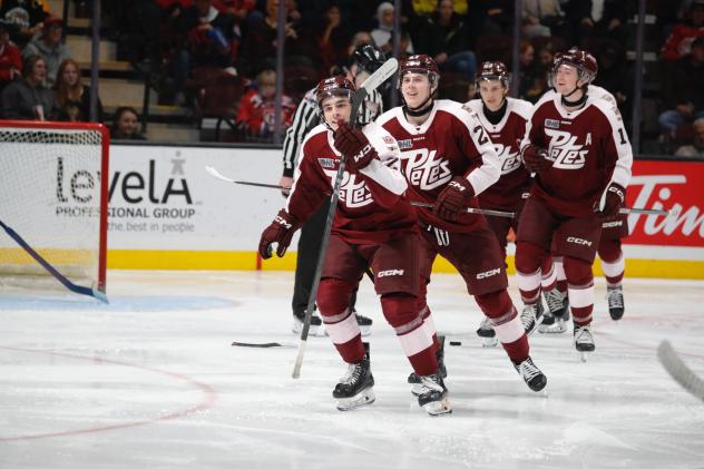 Peterborough Petes catch up to Aiden Young following his goal