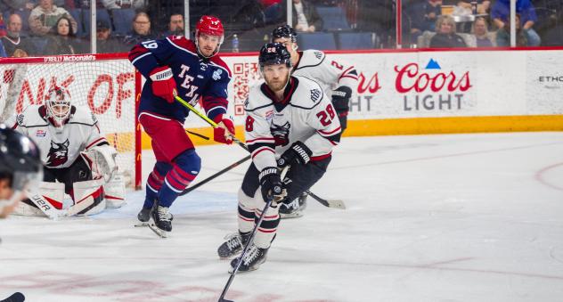 Allen Americans forward Chaz Smedsrud (back)