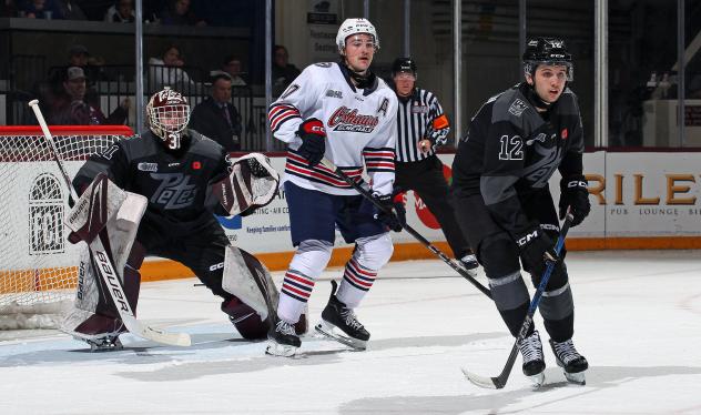 Peterborough Petes goaltender Zach Bowen and defenseman Matthew Jenken