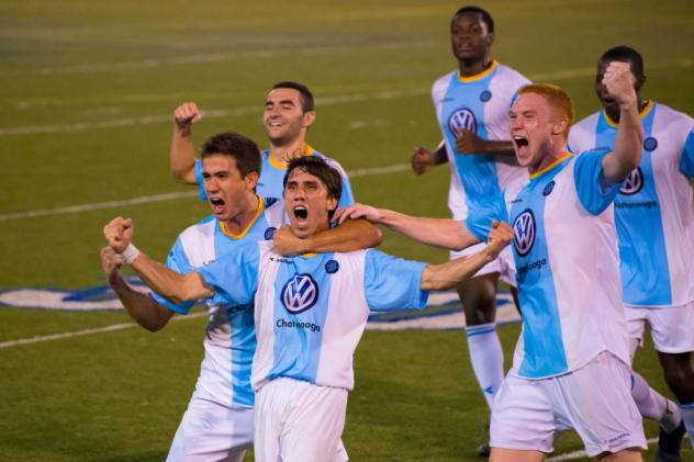 Chattanooga Football Club reacts after a goal