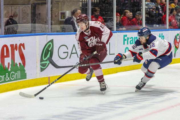 Carson Cameron handles the puck for the Peterborough Petes